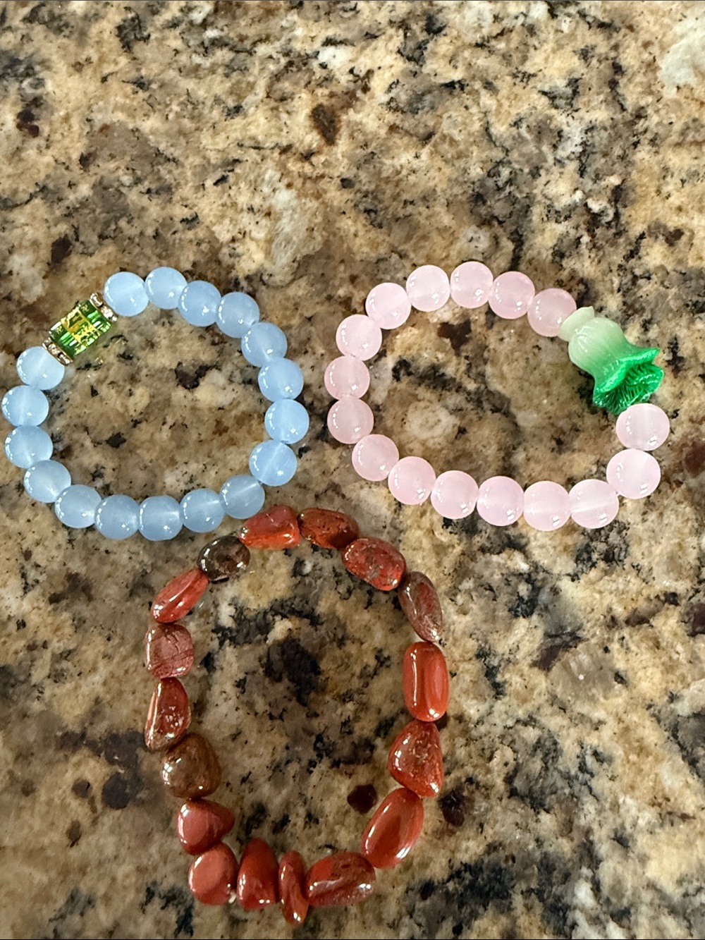 Three-Piece Women’s Bracelet Set - Blue, Pink & Brown Beaded Stretchy Styles